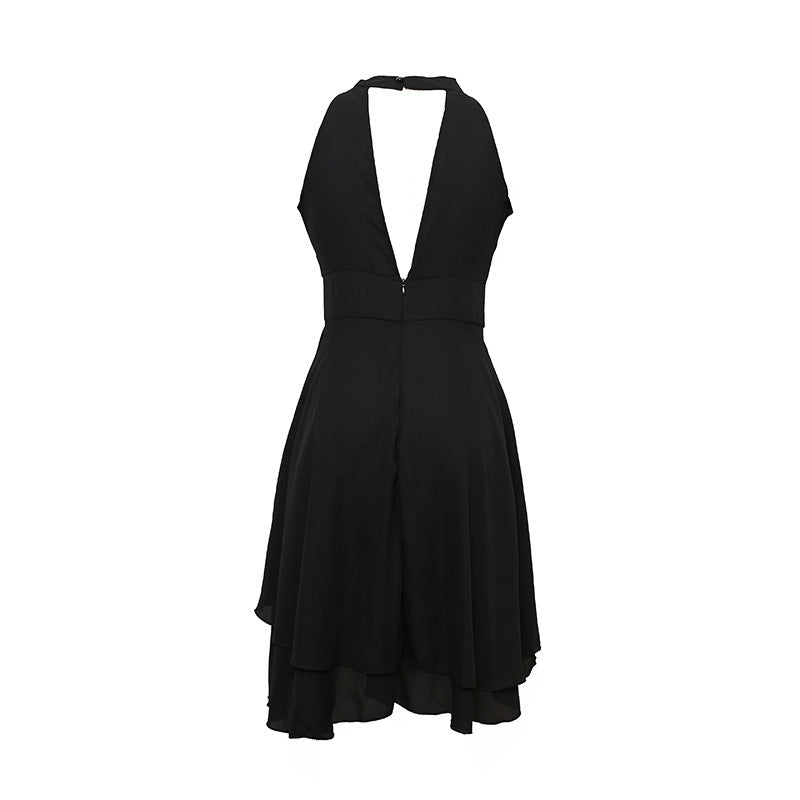 Mouwloze slim fit halterjurk voor dames. Luchtige chiffon midi jurk met hoge taille, comfortabel voor de zomer.