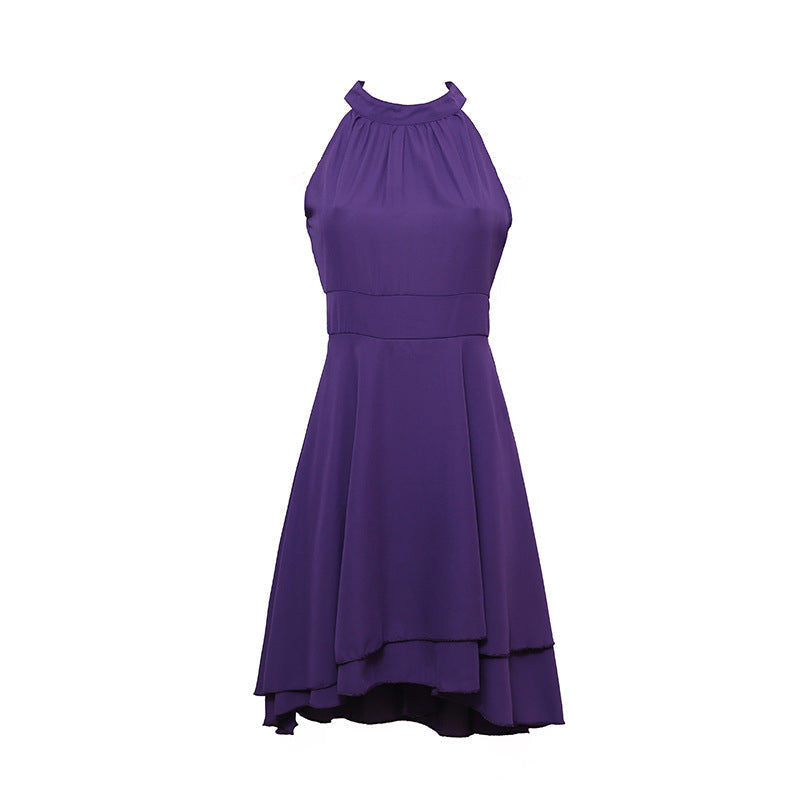 Modieuze damesjurk: elegante halter midi van chiffon. Ideaal als zomerjurk of feestjurk met hoge taille.