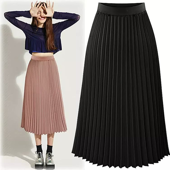 Stijlvolle zomerrok met hoge taille en plooien, geeft elke vrouw een elegante en moderne look.