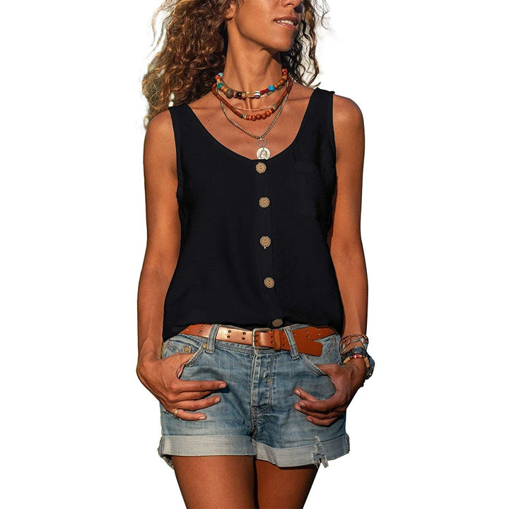 Casual dames top, mouwloos en elegant, perfect voor dagelijks gebruik of een relaxte zomerse look.