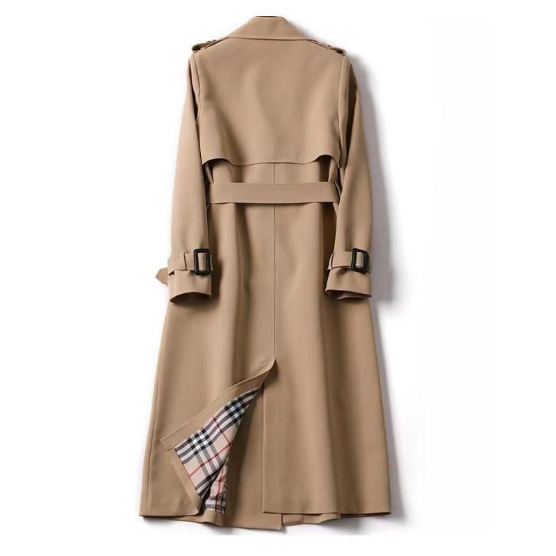 Klassieke dubbelborstige dames trenchcoat met riem; een gekleed item voor elke gelegenheid.