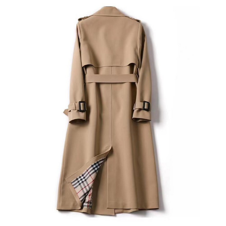 Klassieke dubbelborstige dames trenchcoat met riem; een gekleed item voor elke gelegenheid.