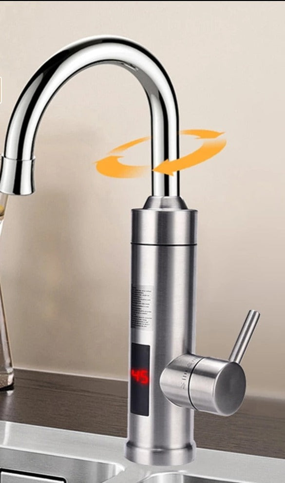 Elegante elektrische keukenkraan, chroomkleurig, met sensor voor waterbesparing en modern design, past perfect in elke keuken