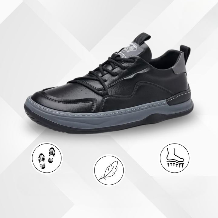 Elegante, ergonomische leren damesschoenen in het zwart, met flexibele zool en ademend ontwerp ter bevordering van de voetgezondheid.