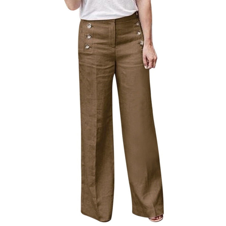 Lichte linnen damesbroek GerdasPants met wijde pijpen en hoge taille, ideaal voor een zomerse casual outfit.