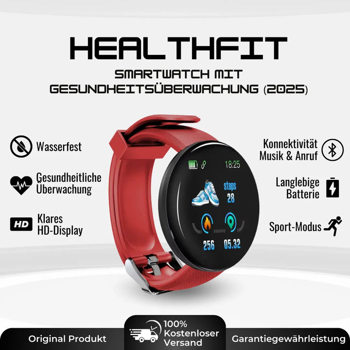 Elegante gezondheids-smartwatch met ECG- en slaaptracker, robuust design, rond wijzerplaat en stijlvolle band.