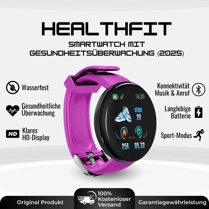Elegante gezondheids-smartwatch met ECG- en slaaptracker, robuust design, rond wijzerplaat en stijlvolle band.