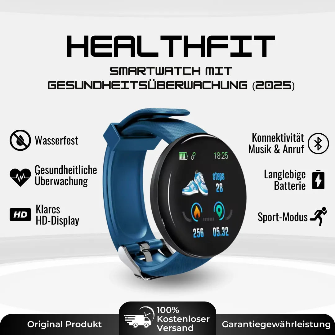 Elegante gezondheids-smartwatch met ECG- en slaaptracker, robuust design, rond wijzerplaat en stijlvolle band.