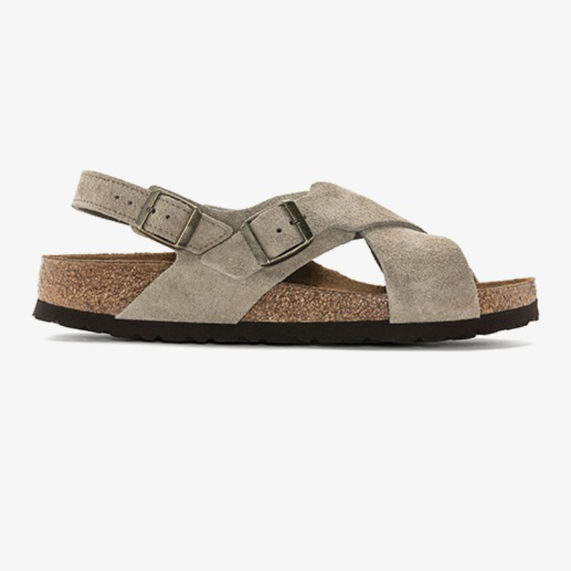 Elegante grijze suède kruisband sandalen voor dames, ideaal voor comfort en stijl bij elke gelegenheid.