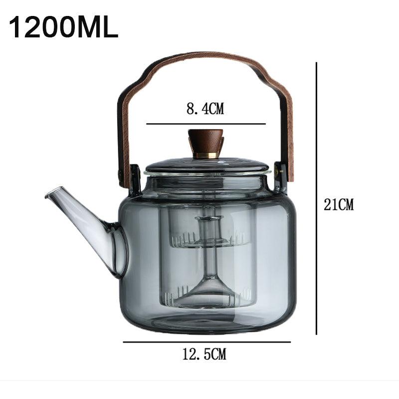 Elegante Grijzen theepot van hout en glas, ideaal voor het theeritueel, met transparant rookglas en een natuurlijke houten accent.