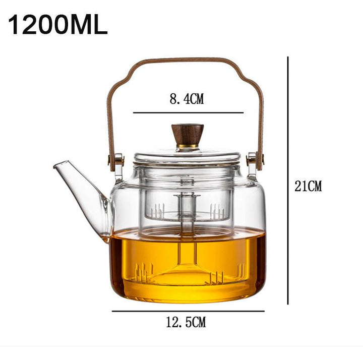 Elegante Grijzen theepot van hout en glas, ideaal voor het theeritueel, met transparant rookglas en een natuurlijke houten accent.