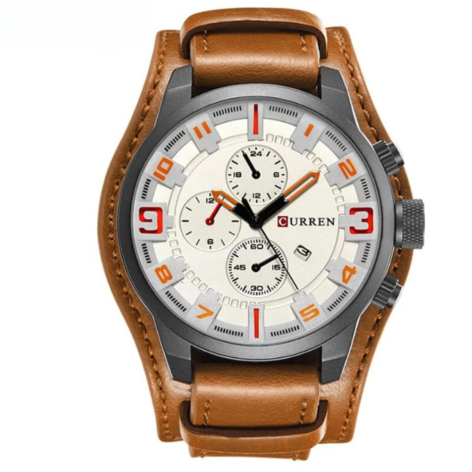 Stijlvol heren chronograaf met zwarte leren band, tijdloos voor zakelijke bijeenkomsten en evenementen.