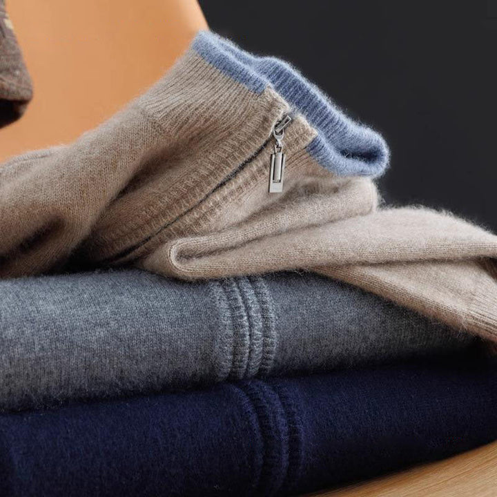 Heren kasjmier trui met rits voor een elegante look in de wintermaanden