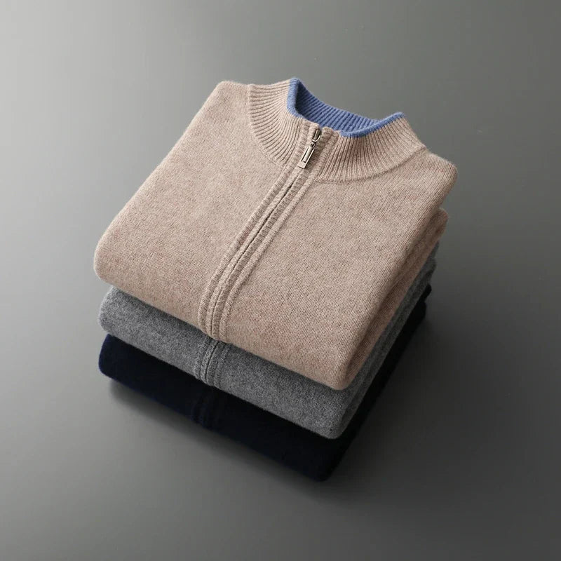 Heren kasjmier trui met rits voor een elegante look in de wintermaanden