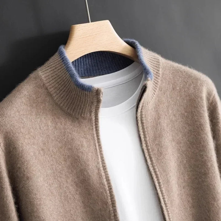 Heren kasjmier jas met rits, perfect voor elegantie en comfort