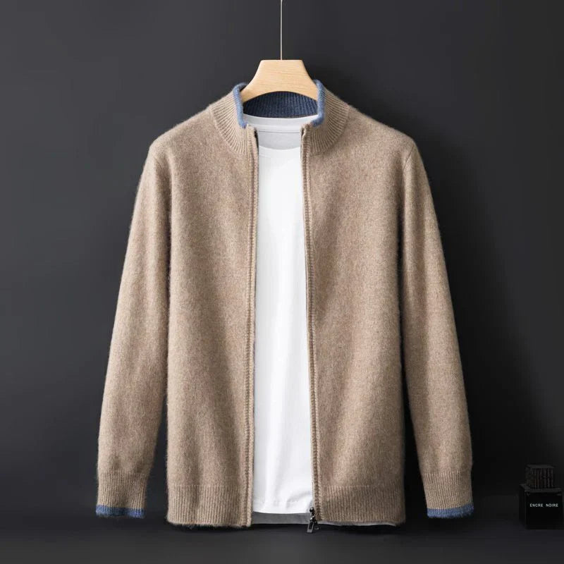 Heren kasjmier trui met rits voor een elegante look in de wintermaanden
