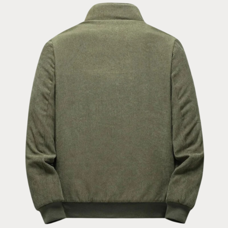 Elegante herenjas met opstaande kraag, modern design en praktische zijzakken, perfect voor koelere dagen.