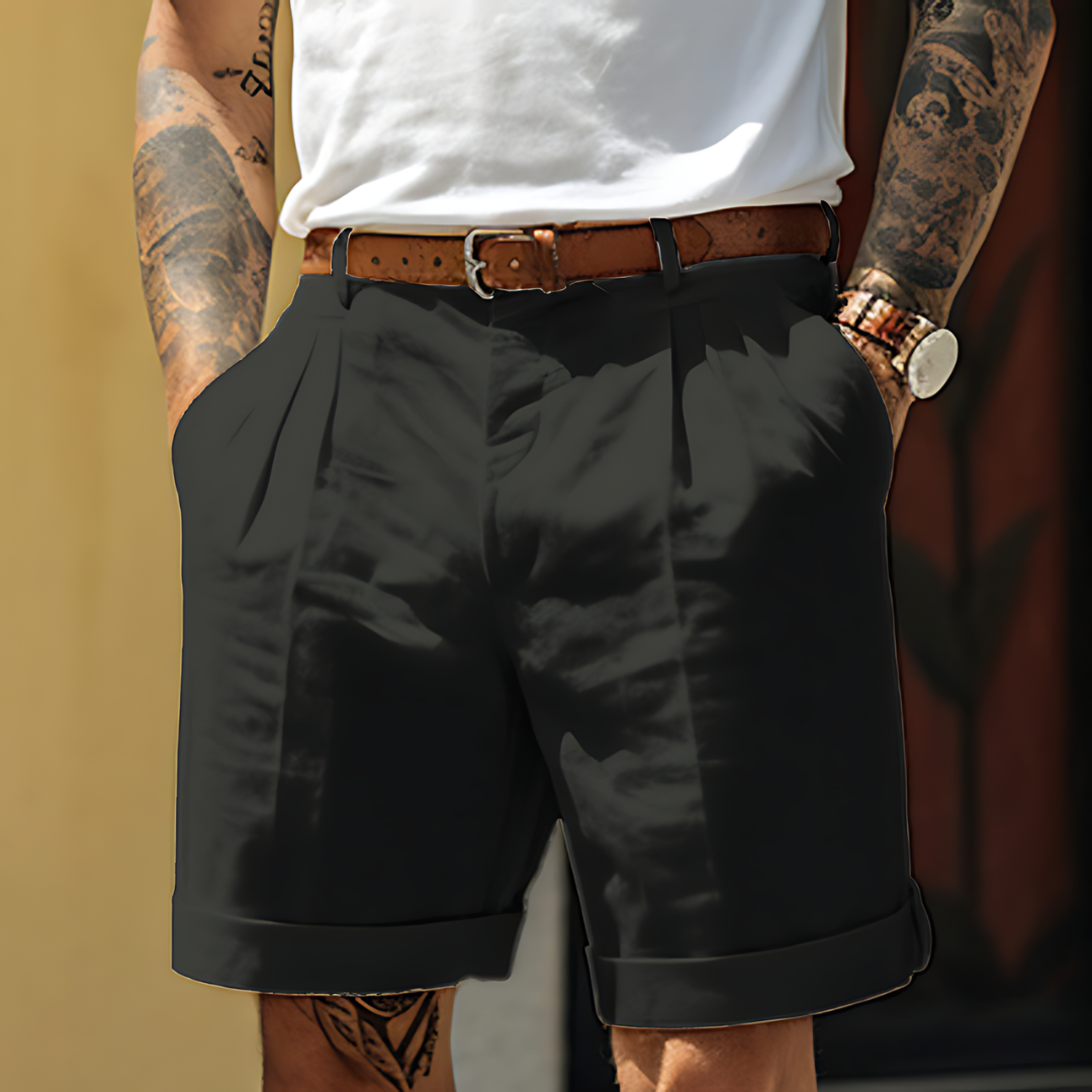 Stijlvolle heren casual katoenen shorts met losse pasvorm, knoopsluiting en zakken, ideaal voor vrije tijd en kantoor.