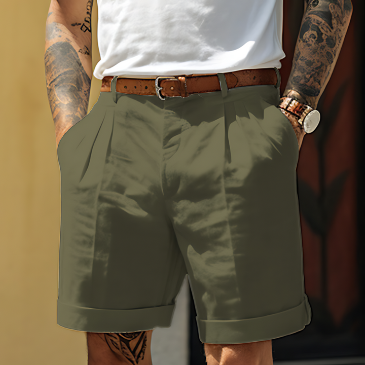 Stijlvolle heren casual katoenen shorts met losse pasvorm, knoopsluiting en zakken, ideaal voor vrije tijd en kantoor.