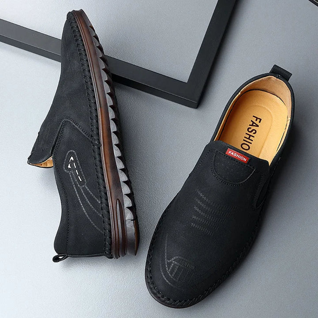 Stijlvolle kaki leren herenschoenen met stevige rubberen zool, ideaal voor herfst en winter, biedt comfort en stijl.