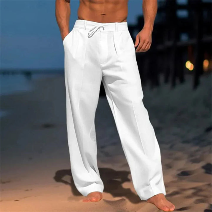 Comfortabele grijze linnen herenbroek voor de zomer. Ademend, casual en veelzijdig met rechte pijpen voor elke gelegenheid.
