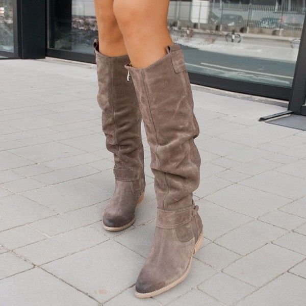 Elegante kniehoge dameslaarzen, klassiek beige design, veelzijdig en stijlvol voor elke gelegenheid, de hele dag comfort.