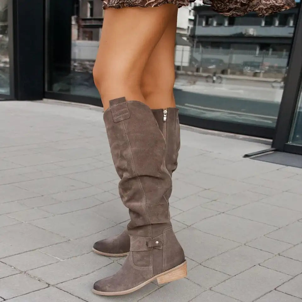 Elegante kniehoge dameslaarzen, klassiek beige design, veelzijdig en stijlvol voor elke gelegenheid, de hele dag comfort.