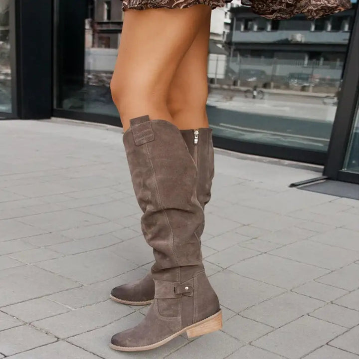 Elegante kniehoge dameslaarzen, klassiek beige design, veelzijdig en stijlvol voor elke gelegenheid, de hele dag comfort.