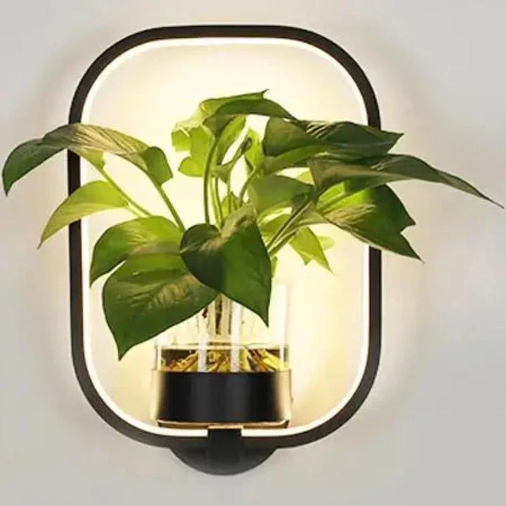 Elegante LED-Planten-Wandlamp met plantenhouder, modern design, warm licht, ruimtebesparend, natuurlijke woonstijl