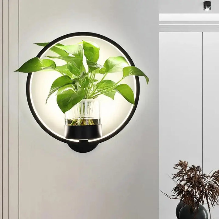 Elegante LED-Planten-Wandlamp met plantenhouder, modern design, warm licht, ruimtebesparend, natuurlijke woonstijl