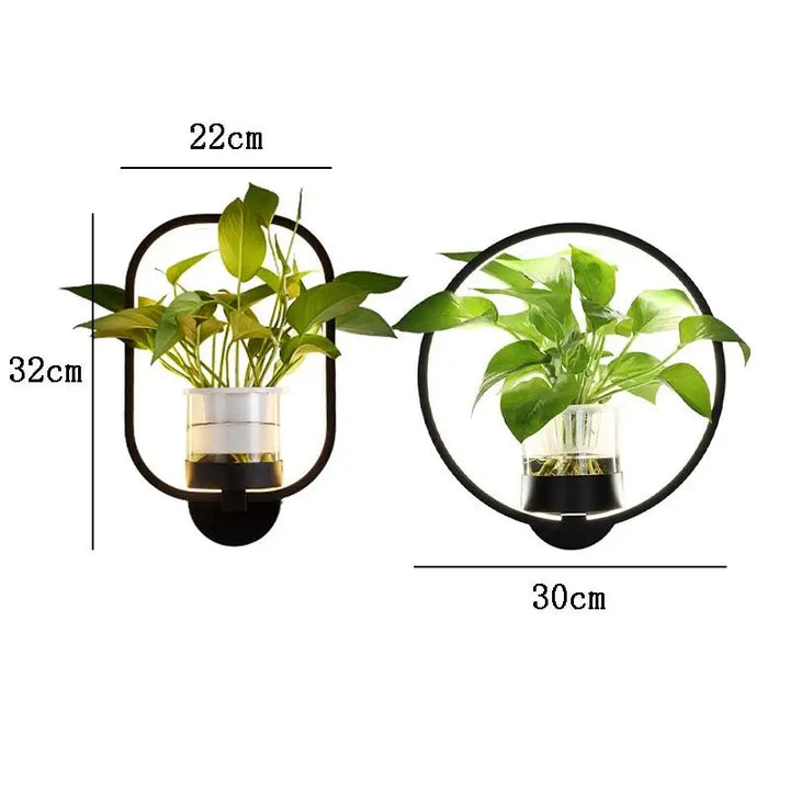 Elegante LED-Planten-Wandlamp met plantenhouder, modern design, warm licht, ruimtebesparend, natuurlijke woonstijl