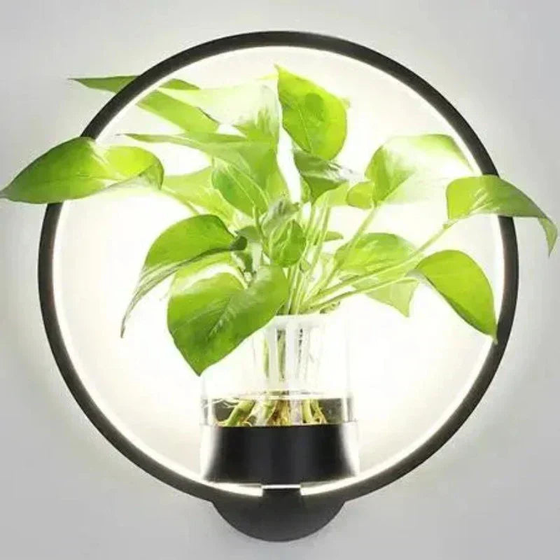 Elegante LED-Planten-Wandlamp met plantenhouder, modern design, warm licht, ruimtebesparend, natuurlijke woonstijl