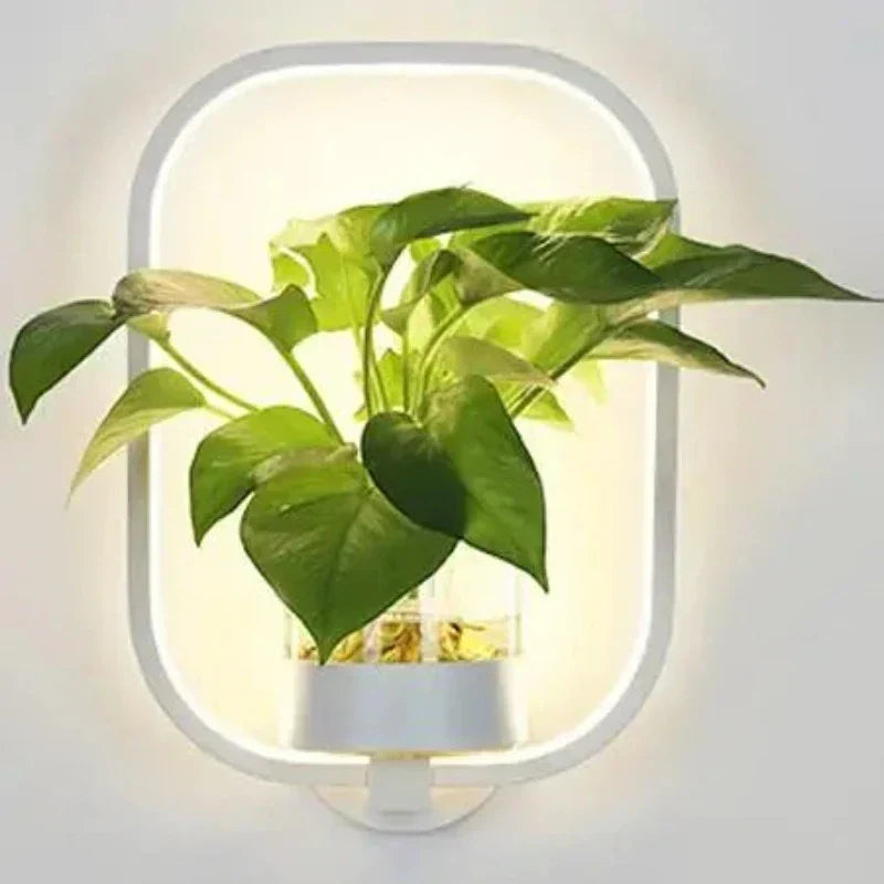 Elegante LED-Planten-Wandlamp met plantenhouder, modern design, warm licht, ruimtebesparend, natuurlijke woonstijl