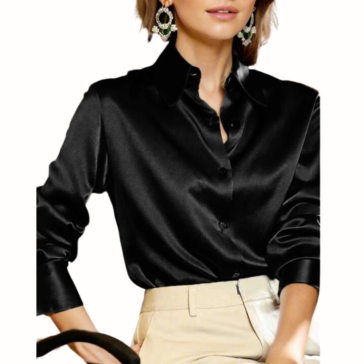 Stijlvolle gele satijnen Elara top voor dames, veelzijdig voor zowel casual als chique gelegenheden.