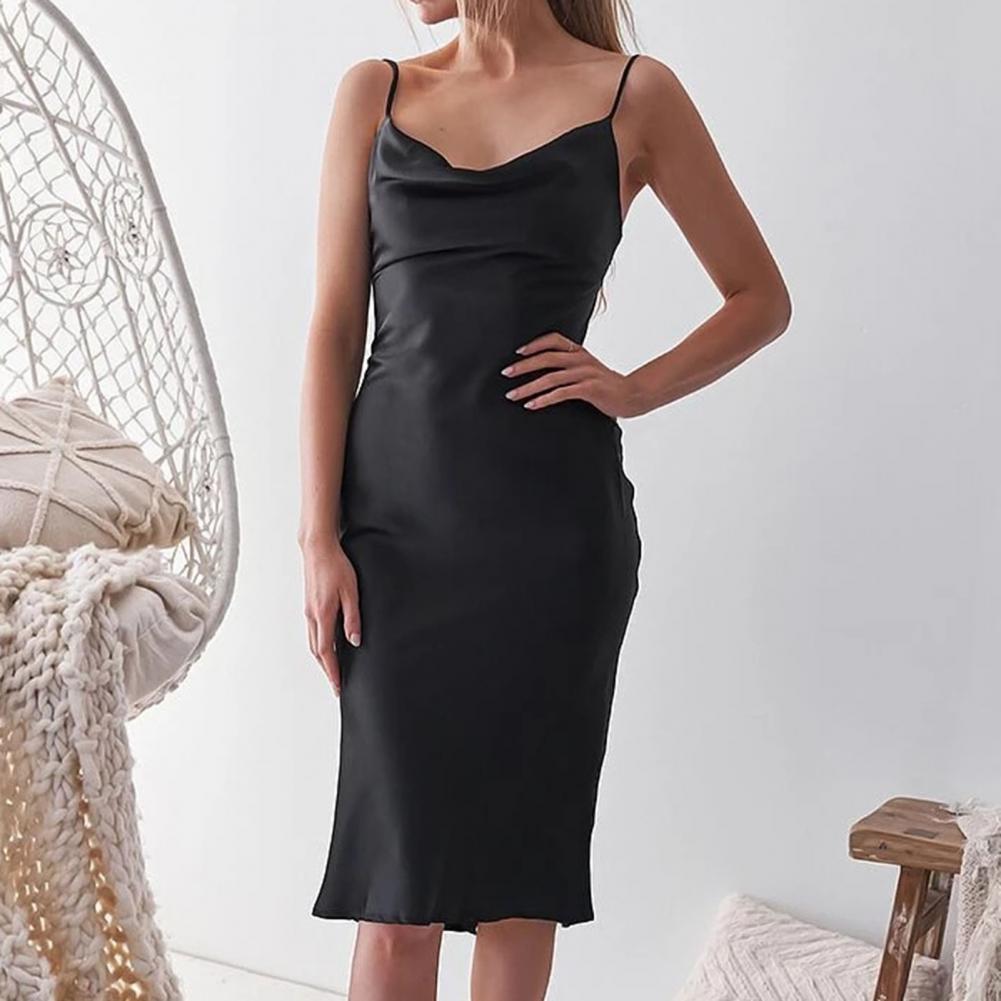 Elegante satijnen watervalhals jurk voor dames, perfect voor feesten en avonden, chique en stijlvol.