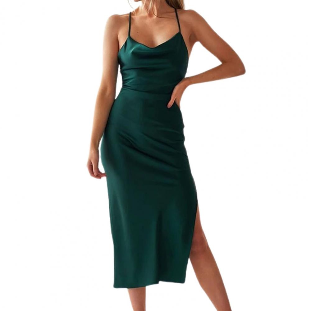 Chique dames avondjurk met watervalhals, stijlvolle satijnen feestjurk, comfortabel en elegant.