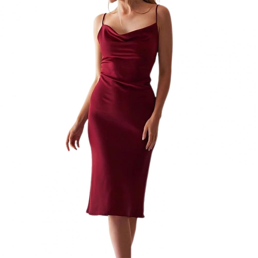 MatildasDress elegante satijnen jurk voor dames met watervalhals, lange en chique feestjurk.