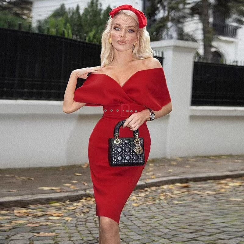 Modieuze off-shoulder jurk, perfect als elegante feestjurk of casual zomerkleding voor vrouwen.