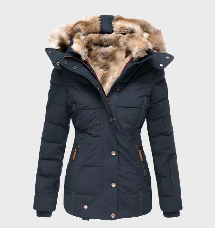 Stijlvolle slim fit dames winterjas met capuchon voor optimale warmte. Perfecte pasvorm, beschikbaar in chic blauw.