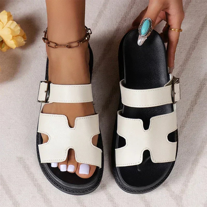 Elegante dames zomer slingback sandalen met open teen van veganistisch leer, ideaal voor comfort en stijl op warme dagen.