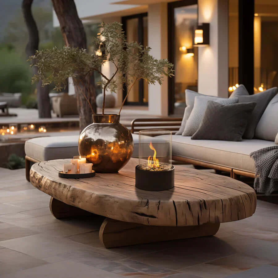 Elegante tafel bio-ethanol haard met modern design, draagbaar en ideaal voor een stijlvolle sfeer binnen en buiten.