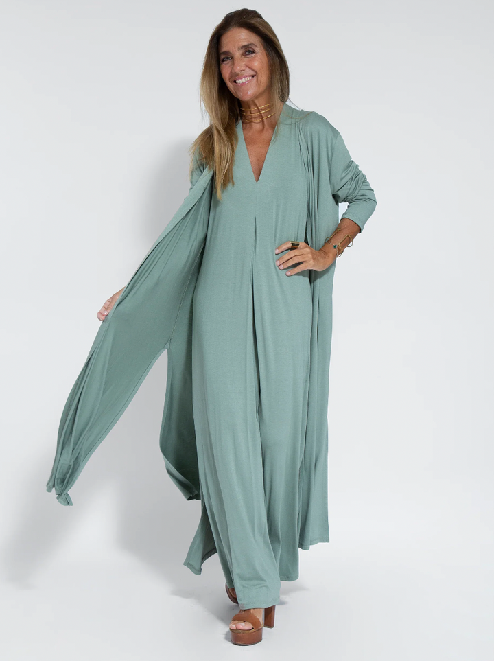 Elegante tweedelige dames jurk met vest, ideaal voor diverse gelegenheden.