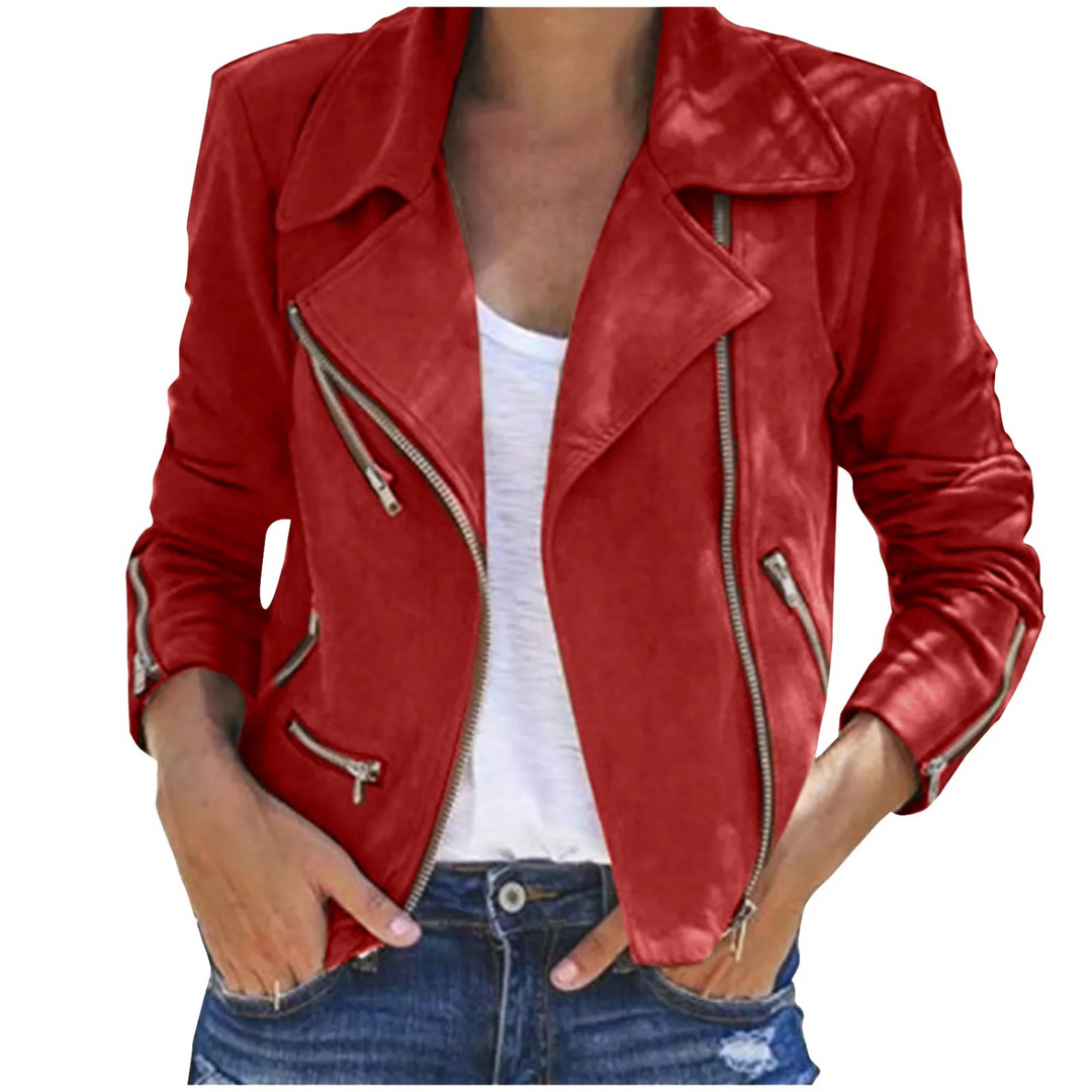 Elegante vintage damesjas met ritssluiting, retro-chic, bruin, grijs, rood, zwart, ideaal voor de herfsttrend.
