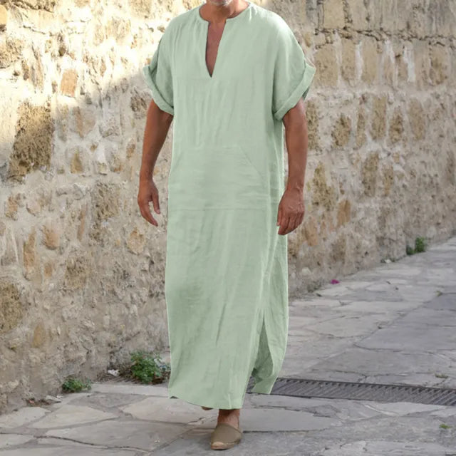 Elegante witte Djellaba met zijzakken en V-hals, loungewear voor dames.