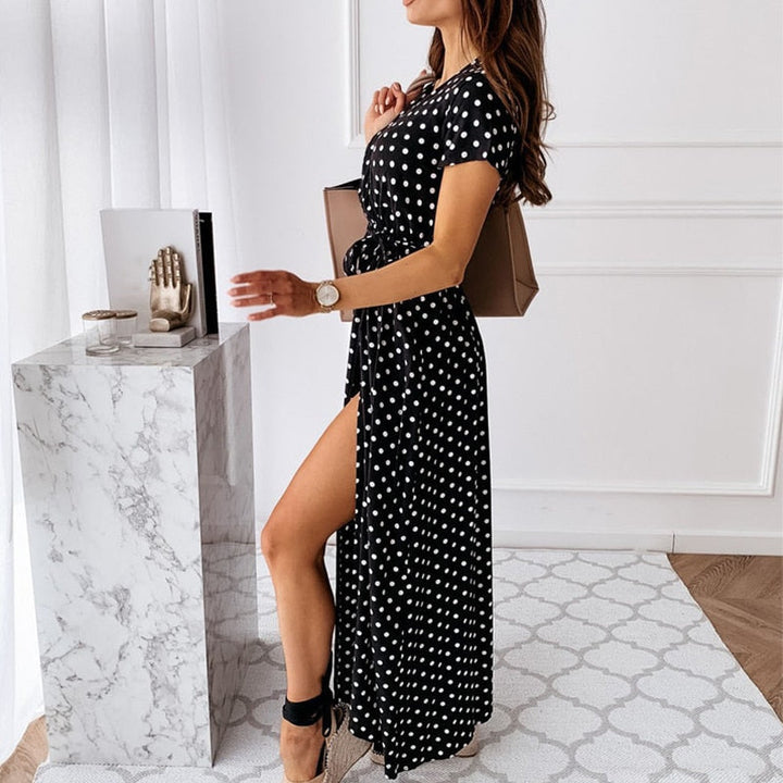 Feestelijke cocktailjurk voor dames, met stijlvolle V-hals en sexy split, perfect voor speciale gelegenheden.