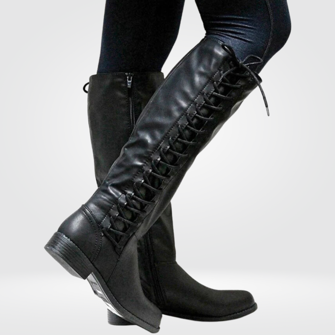 Elegante zwarte leren hoge dameslaarzen Elena met comfortabele pasvorm en antislipzool.