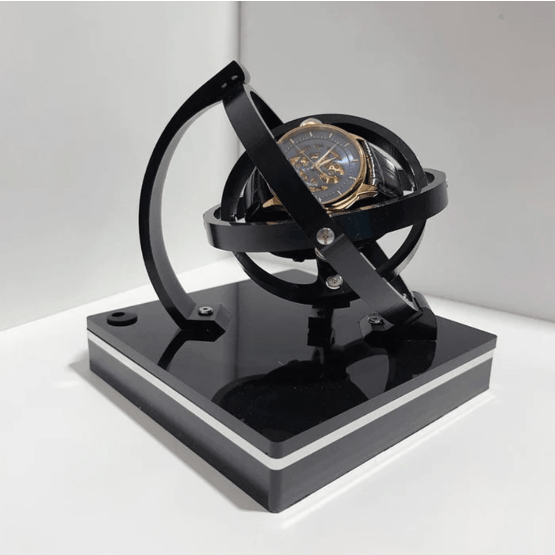 Elegante automatische horlogebeweger met een verfijnd design, ideaal voor luxe horloges in een modern interieur, ruimtebesparend en stil.