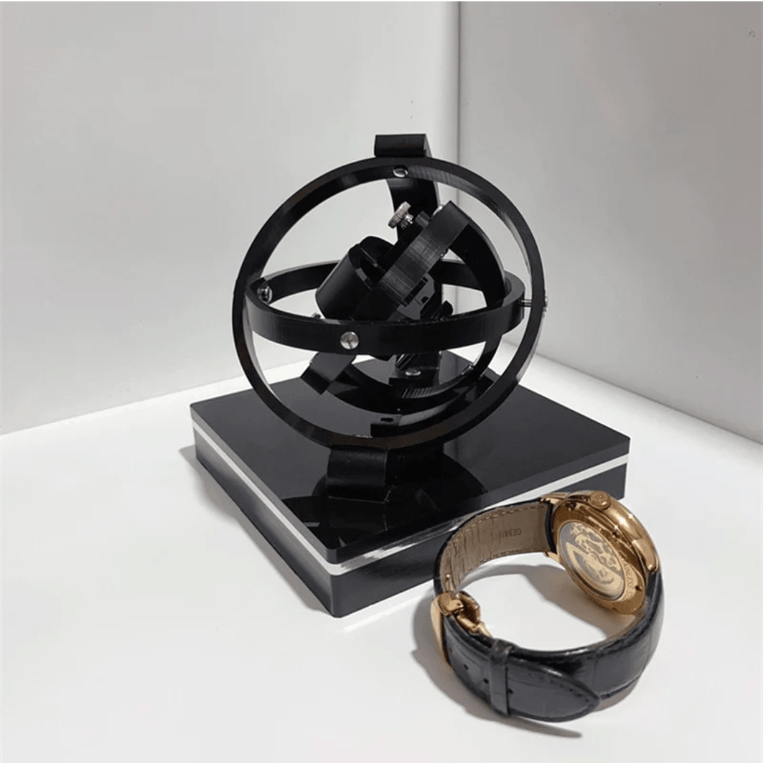 Elegante automatische horlogebeweger met een verfijnd design, ideaal voor luxe horloges in een modern interieur, ruimtebesparend en stil.