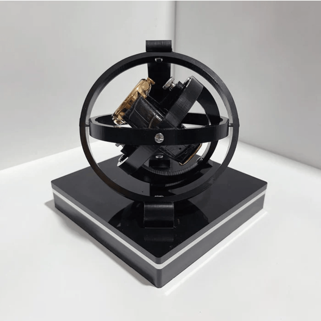 Elegante automatische horlogebeweger met een verfijnd design, ideaal voor luxe horloges in een modern interieur, ruimtebesparend en stil.