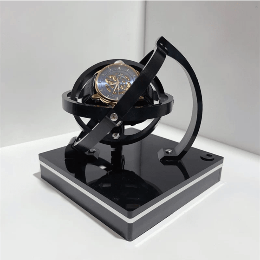Elegante automatische horlogebeweger met een verfijnd design, ideaal voor luxe horloges in een modern interieur, ruimtebesparend en stil.